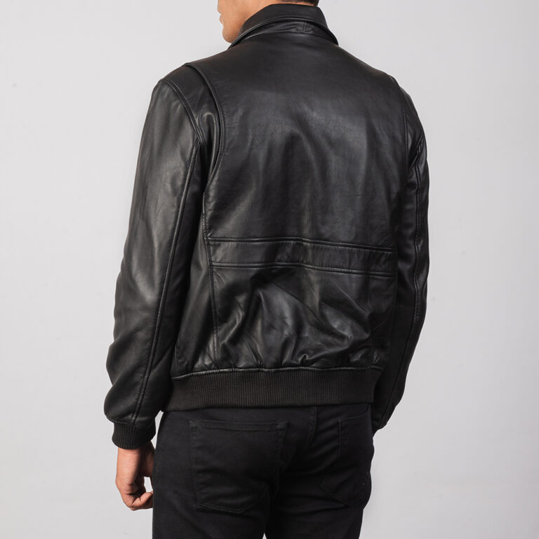 Mens Coffmen Black Leather Bomber Jacket5790-8-1568464541433
